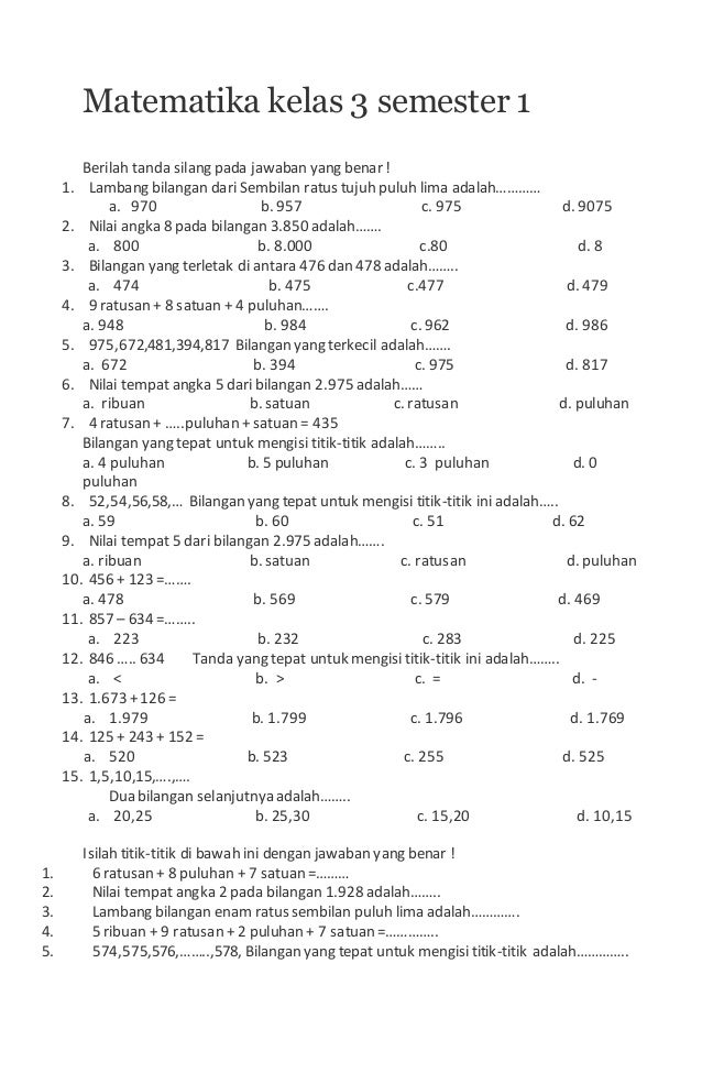 7 Rahasia Cepat Pintar dengan Soal Matematika Kelas 3 SD Semester 1 PDF Siap Cetak 7 Rahasia Cepat Pintar dengan Soal Matematika Kelas 3 SD Semester 1 PDF Siap Cetak