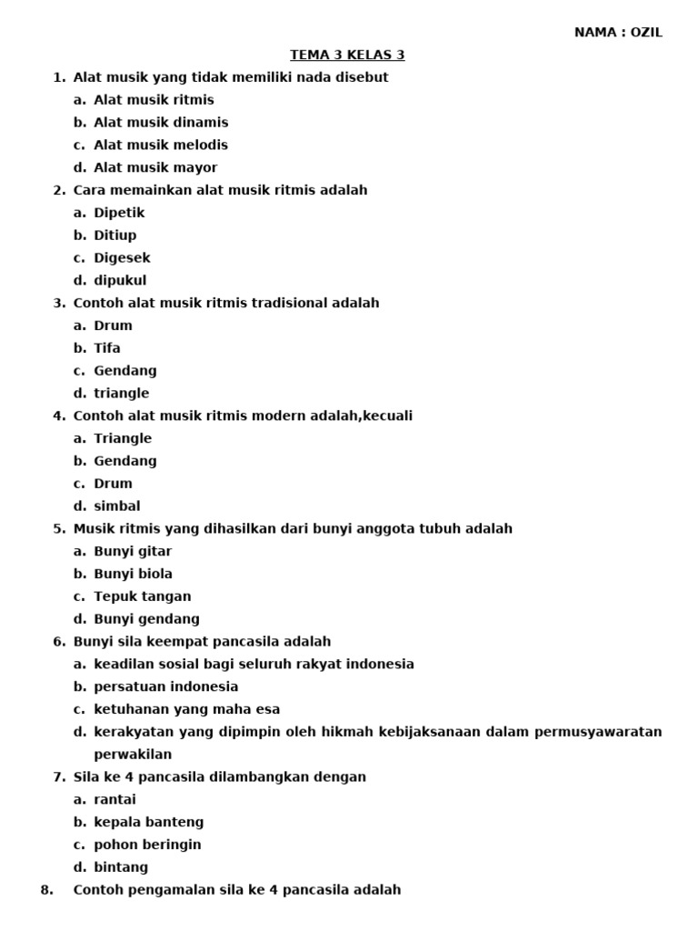 Soal Tema 3 Ozil PDF Soal Tema 3 Ozil PDF