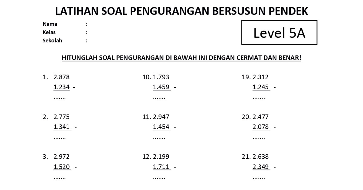Soal Matematika Pengurangan Dengan Teknik Meminjam Dalchaebi