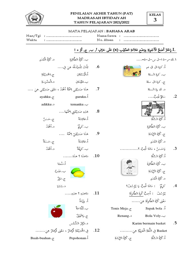 Ternyata Hanapi Bani Bagikan Soal Bahasa Arab Kelas 3 Semester 2 dan Kunci Jawaban Lengkap