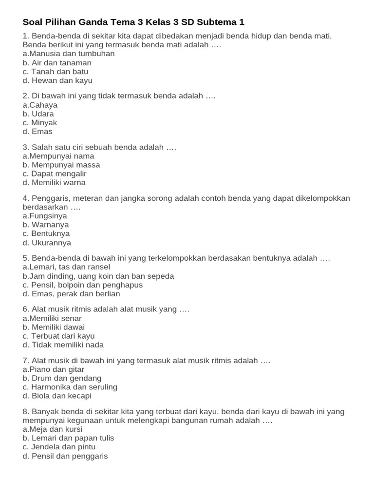 5 Contoh Soal Tema 3 Subtema 3 Kelas 3 SD yang Wajib Diketahui Siswa 5 Contoh Soal Tema 3 Subtema 3 Kelas 3 SD yang Wajib Diketahui Siswa