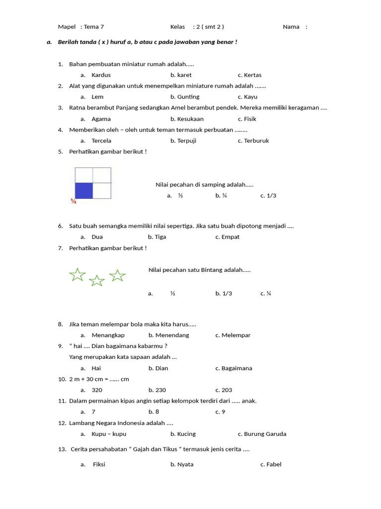 Soal Tema 7 Kelas 2 Miniatur Keragaman PDF Soal Tema 7 Kelas 2 Miniatur Keragaman PDF