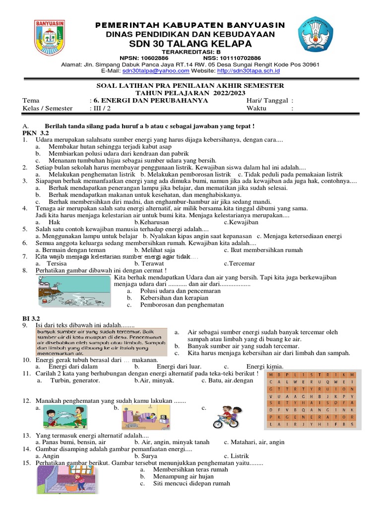 Soal Pat Kelas 3 Tema 6 PDF