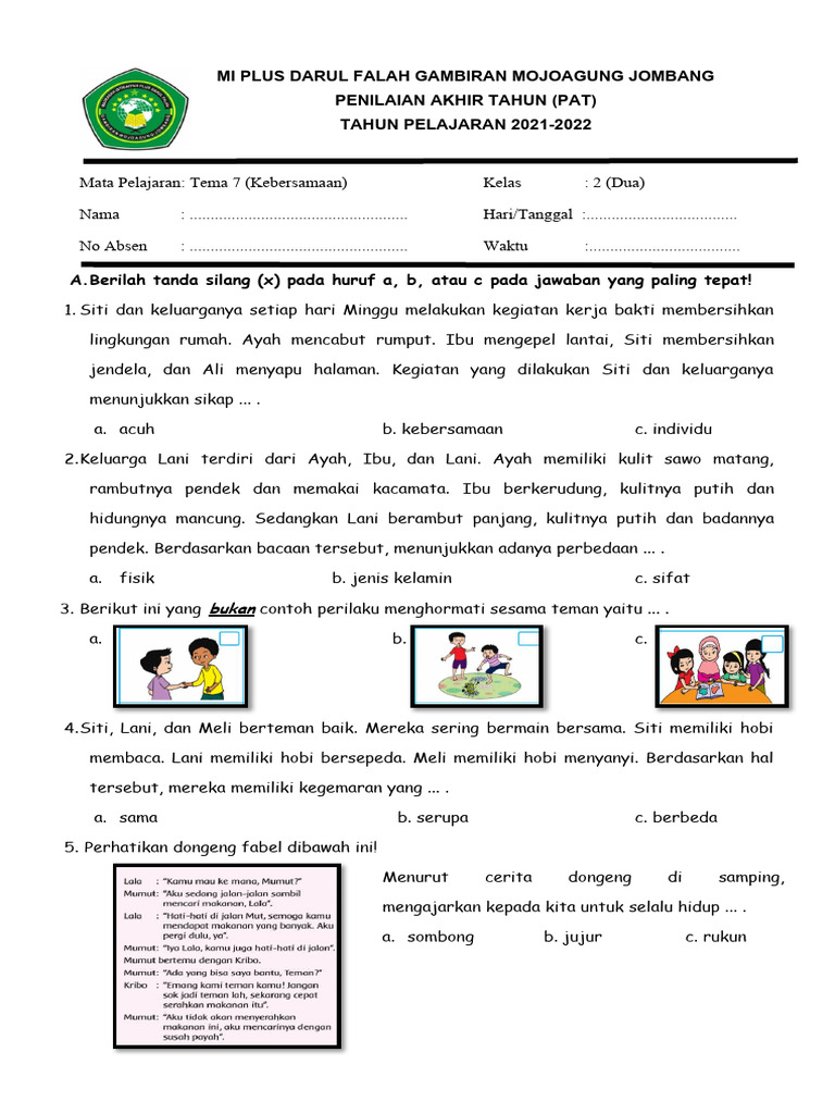 7 Contoh Soal Tema 7 Kebersamaan Kelas 2 yang Wajib Diketahui Sebelum Ujian! 7 Contoh Soal Tema 7 Kebersamaan Kelas 2 yang Wajib Diketahui Sebelum Ujian!