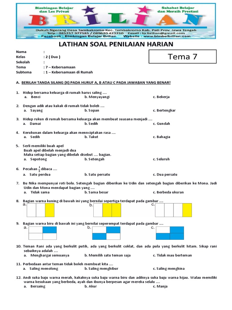 Soal Ulangan Tema 7 Kelas 2 SD PDF Soal Ulangan Tema 7 Kelas 2 SD PDF