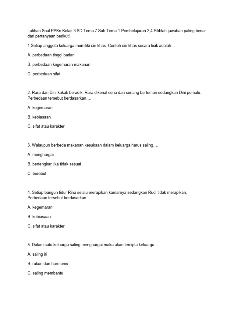 7 Tips Ampuh Menguasai latihan soal tema 7 subtema 1 kelas 3 Sebelum Ujian 2026