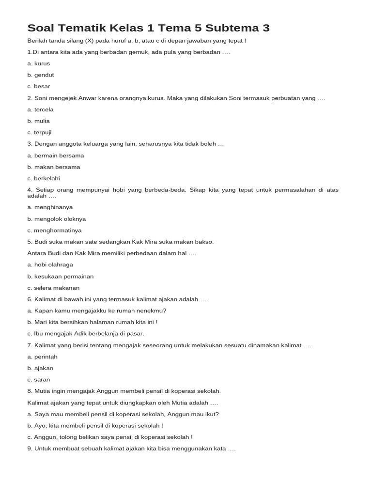 Terbukti! 7 Tips Memaksimalkan Latihan Soal Tema 5 Subtema 3 Kelas 1 PDF Sebelum Ujian Terbukti! 7 Tips Memaksimalkan Latihan Soal Tema 5 Subtema 3 Kelas 1 PDF Sebelum Ujian