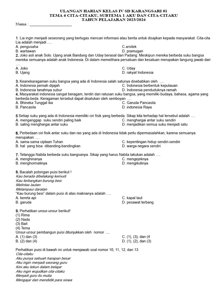 7 Contoh Soal IPS KD 3.1 Tema Cita-Citaku Kelas 4 yang Bikin Anak Paham Cepat 7 Contoh Soal IPS KD 3.1 Tema Cita-Citaku Kelas 4 yang Bikin Anak Paham Cepat