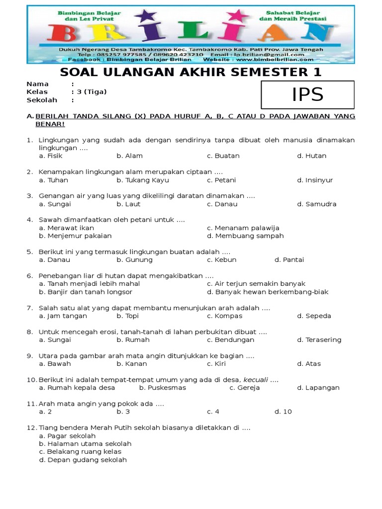 7 Contoh Soal IPS Kelas 3 Semester 1 KTSP Terbukti Bikin Nilai Naik Sekarang