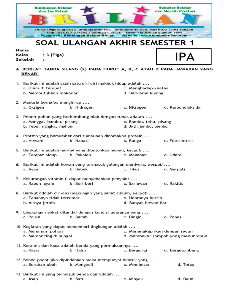 Rahasia Sukses Siswa: Latihan Soal UAS Kelas 3 Semester 1 Terbukti Ampuh Raih Nilai Tinggi Rahasia Sukses Siswa: Latihan Soal UAS Kelas 3 Semester 1 Terbukti Ampuh Raih Nilai Tinggi