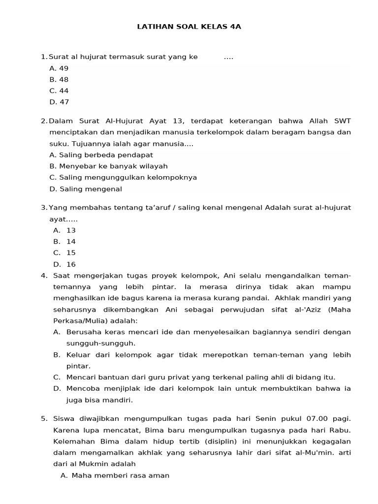 Wajib Tahu! Bocoran Latihan Soal Agama Kelas 4 Semester 2 Agar Nilai Langsung Melejit Wajib Tahu! Bocoran Latihan Soal Agama Kelas 4 Semester 2 Agar Nilai Langsung Melejit