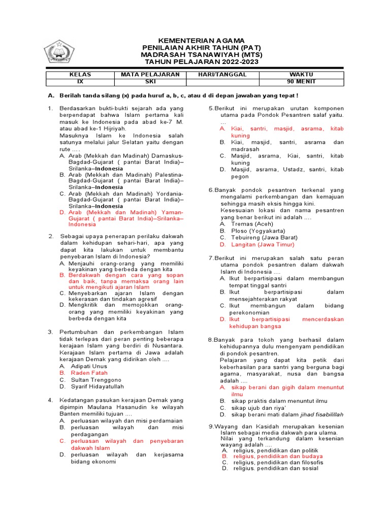 Wajib Tahu! Bocoran Latihan Soal SKI MTs Kelas IX Semester 2 UNBK Agar Lulus Maksimal Wajib Tahu! Bocoran Latihan Soal SKI MTs Kelas IX Semester 2 UNBK Agar Lulus Maksimal