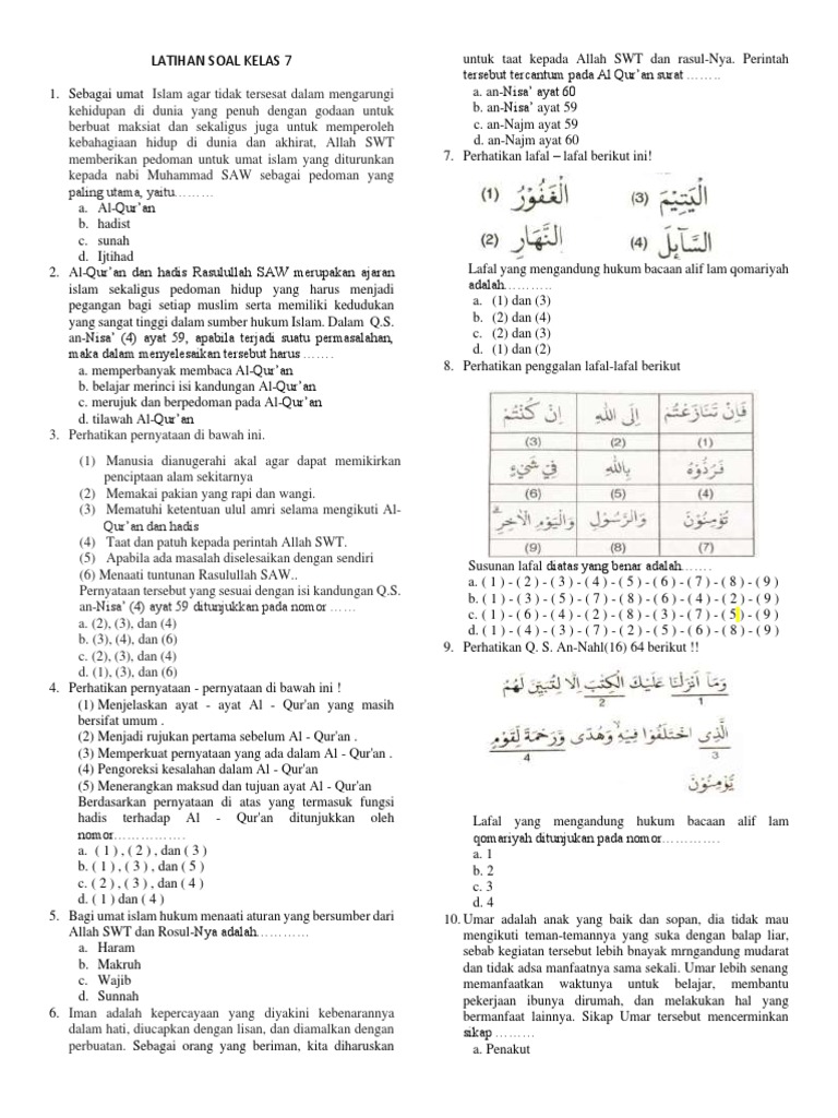 Wajib Tahu! Kumpulan Latihan Soal UAS Kelas 7 Semester 1 Mapel Agama Uraian Terbaru Wajib Tahu! Kumpulan Latihan Soal UAS Kelas 7 Semester 1 Mapel Agama Uraian Terbaru
