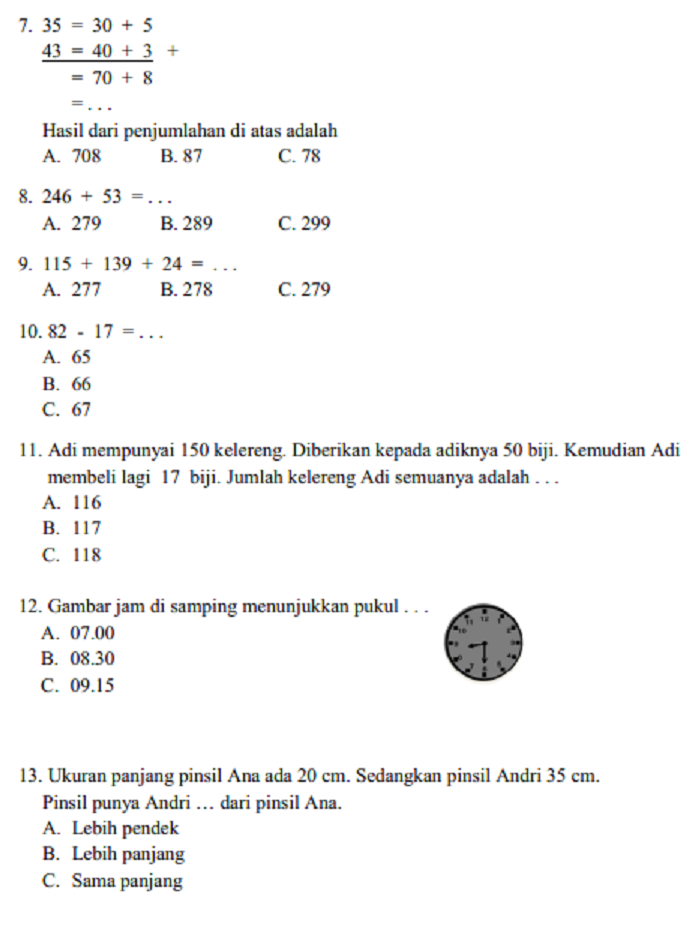 Wajib Tahu! Kumpulan latihan soal uas kelas 2 sd semester 1 matematika Agar Nilai Sempurna