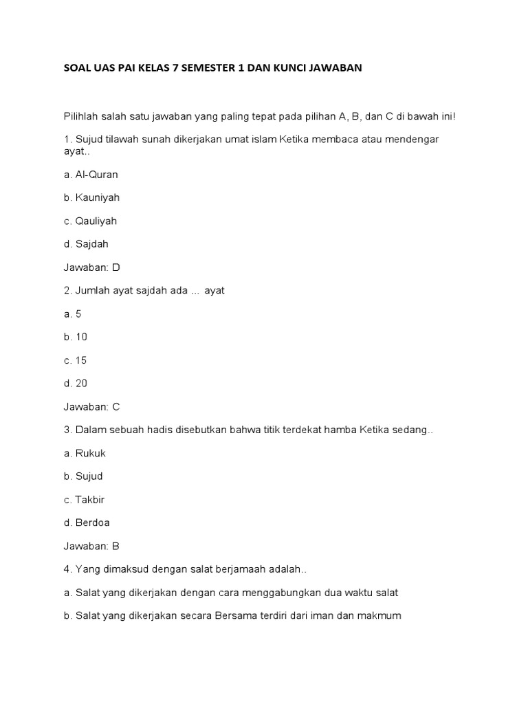 Wajib Tahu! Latihan Soal UAS Kelas 7 Semester 1 Mapel Agama Ini Pasti Keluar Wajib Tahu! Latihan Soal UAS Kelas 7 Semester 1 Mapel Agama Ini Pasti Keluar