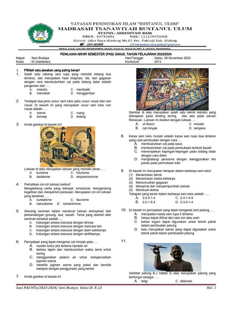 Wajib Tahu! Rahasia Lulus Ujian dengan Latihan Soal Seni Budaya Kelas 9 Semester 2 Wajib Tahu! Rahasia Lulus Ujian dengan Latihan Soal Seni Budaya Kelas 9 Semester 2